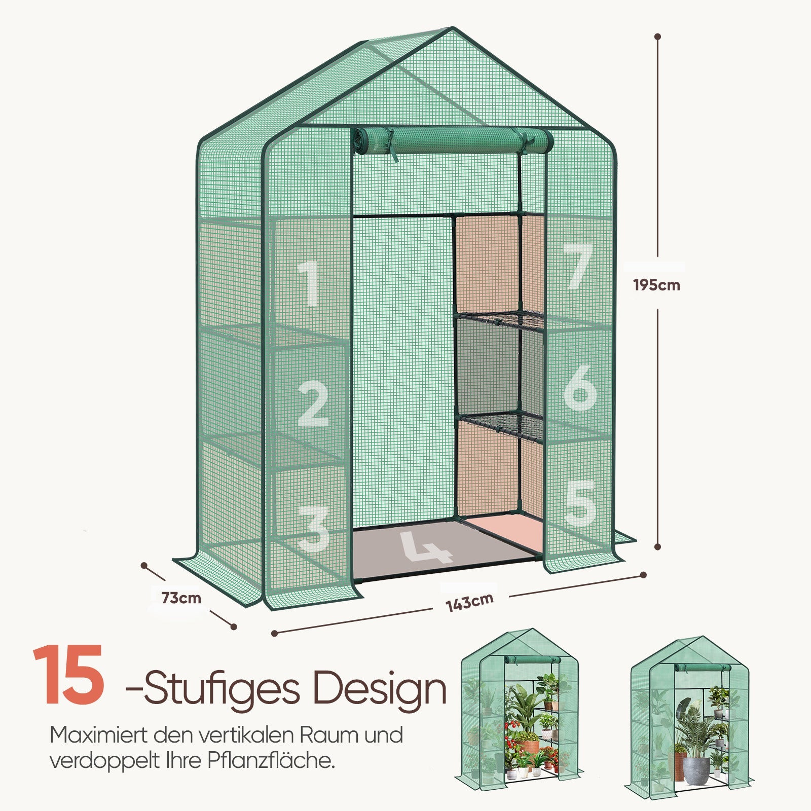 Sekey XL Foliengewächshaus 200×145×75 cm Stabiles Balkon-Gewächshaus mit 4 Regalböden für gesundes Pflanzenwachstum Sekey