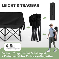 Sunula Faltbarer Campingsofa für 2 Personen, Tragbarer Campingstuhl bis 150 kg, Mit Armlehne und Tragetasche, Outdoor-Faltstuhl, Ideal für Picknick, Camping, Garten, Balkon, Angeln Sekey