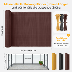 Sekey Balkon Sichtschutz in Holz-Optik Braun – Wetterfeste Sichtschutzmatte aus Kunststoff, Wasserdicht, UV-beständig & Schimmelfrei, Windschutz für Balkon, Garten & Terrasse inkl. Kabelbinder