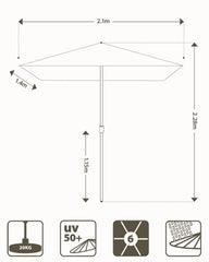 Sekey Sonnenschirm Rechteck 210x140 cm mit Kurbel & Auto-Neigung – stabiler Balkon Sonnenschirm 38 mm Stahlrohr, UV-Schutz Marktschirm für Garten & Terrasse
