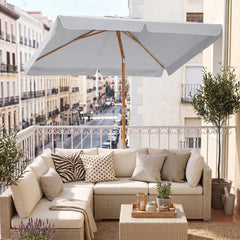 Sekey Sonnenschirm Balkon 200x125 cm rechteckig in Holzoptik – höhenverstellbar, neigbar mit Aluminium-Drehgelenk, UV50+ Polyester, Push-Up-System für Balkon, Terrasse & Garten