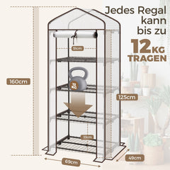 Sekey Mini-Gewächshaus für Tomaten mit 4 Ebenen Kompaktes Foliengewächshaus für Balkon & Garten, Stabil & Platzsparend (160×70×50 cm) Sekey