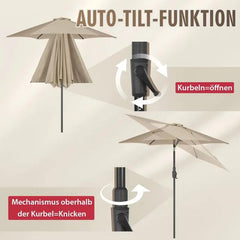 Sekey 220 cm Sonnenschirm mit Kurbel und Auto Kippen, Sonnenschutz UV50+ Sekey