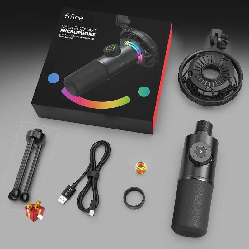 Fifine USB Dynamisches Mikrofon mit Stummschalttaste, Popfilter, Shock Mount und Kopfhörerbuchse, K658 Sekey