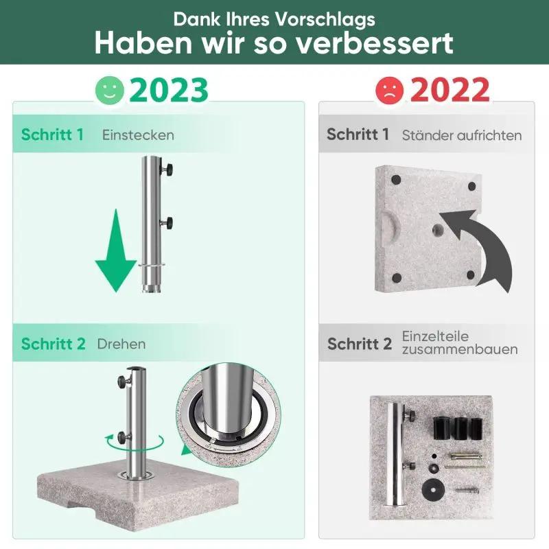 Sekey 25 kg Granit Sonnenschirmständer Eckig, für Schirmstock Ø 22 - 38 mm Sekey