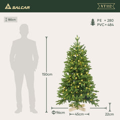 Salcar 180/210cmArtificial Christmas tree, noble fir, with 450/650 LEDs and 1150/1486 PE branches and 472/728 PVC branches 