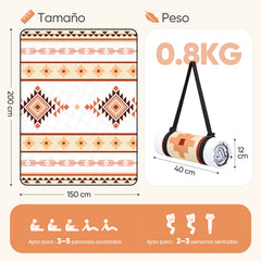 Sekey Picknickdecke Wasserdicht – Sandfreie Stranddecke mit Geometrischem Bohemian-Muster, PEVA-Unterseite & Tragegurt für Picknick, Camping und Strand