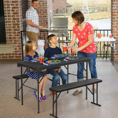 Sekey Bierzeltgarnitur 113 cm – 3-teiliges klappbares Set mit Tisch & 2 Bänken | Esstischgarnitur für Garten, Balkon, Camping oder Party Sekey