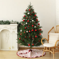 Salcar Beidseitig bestickte Weihnachtsbaumdecke in Rot und Weiß – Doppelseitiger Christbaumrock mit Rentier- & Schneeflockenmotiv