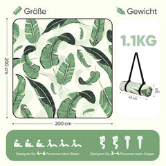 Sekey Picknickdecke Wasserdicht bananenblatt muster, mit den Blättern, Sandfreie Stranddecke mit PEVA-Unterseite & Tragegurt für Picknick, Camping und Strand