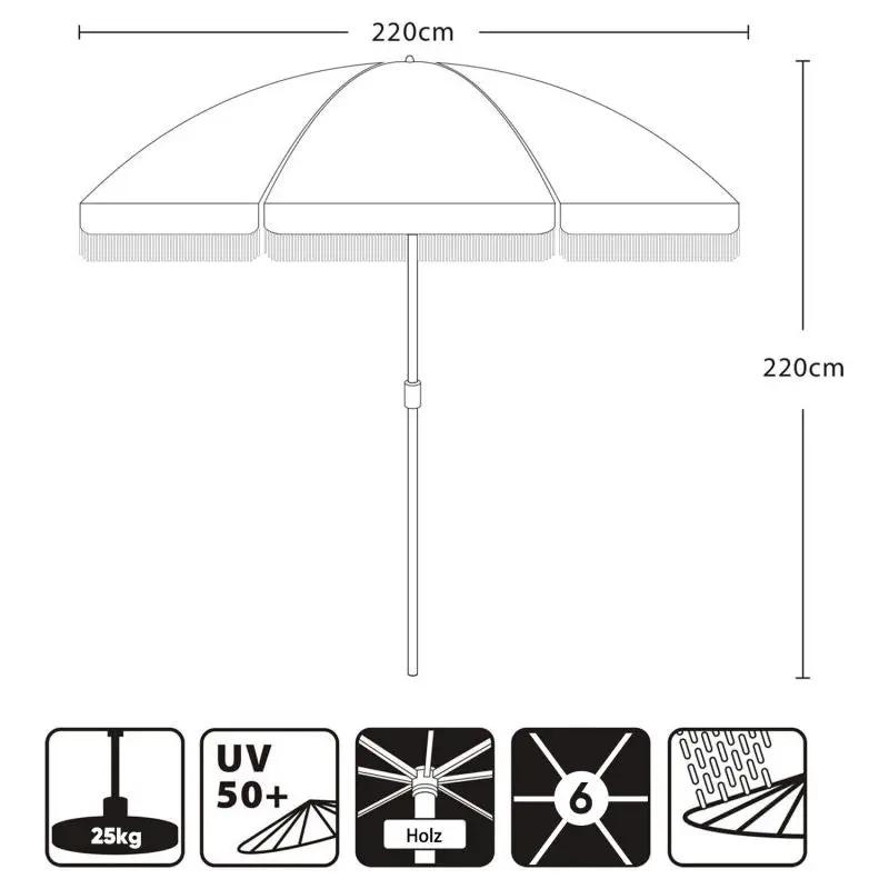 Sekey 220 cm Holz Sonnenschirm mit Fransen, Sonnenschutz UV50+ Sekey