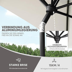 Sekey Alu Sonnenschirm mit UV-Schutz 50+ – Windfester Gartenschirm mit Kurbel für Balkon, Terrasse & Garten