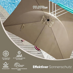 Sekey Aluminium Sonnenschirm Rechteck mit Kurbel & Knickfunktion – UV50+ Gartenschirm 38 mm Stange, 12x18 mm Streben für Balkon, Terrasse & Garten