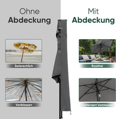 Sekey Sonnenschirm Schutzhülle mit Stab – Wasserdichte Abdeckung für Ø 400 cm / 240×330 cm Gartenschirm, UV-beständig, mit Belüftung & Reißverschluss