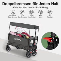 Sekey XXL Faltbarer Kinder-Handwagen mit Dach, 150 L, 150 kg, Sonnenschutz, Strand- & Campingwagen, Grau/Blaugrün/Schwarz, Modell S4018
