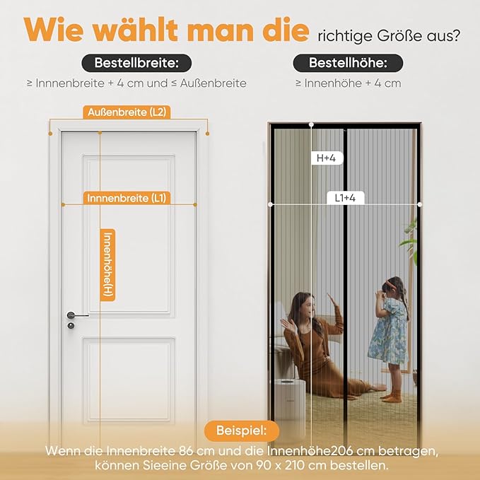 Sekey Fliegengitter Tür, Magnetisch, Reißfest, Ohne Bohren, Lichtdurchlässiger Insektenschutz mit 4 cm Klettband, Wetterfest & Langlebig, Schwarz SEKEYMALL