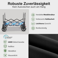 Sekey XXL Faltbarer Kinder-Handwagen mit Dach, 150 L, 150 kg, Sonnenschutz, Strand- & Campingwagen, Grau/Blaugrün/Schwarz, Modell S4018