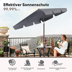 Sekey Rechteckiger Balkon-Sonnenschirm 200x125 cm – UPF50+, 4 Farben (Apfelgrün, Weiß, Dunkelgrau, Beige) + Schutzhülle