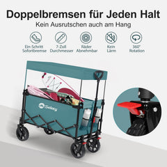 Sekey XXL Faltbarer Kinder-Handwagen mit Dach, 150 L, 150 kg, Sonnenschutz, Strand- & Campingwagen, Grau/Blaugrün/Schwarz, Modell S4018