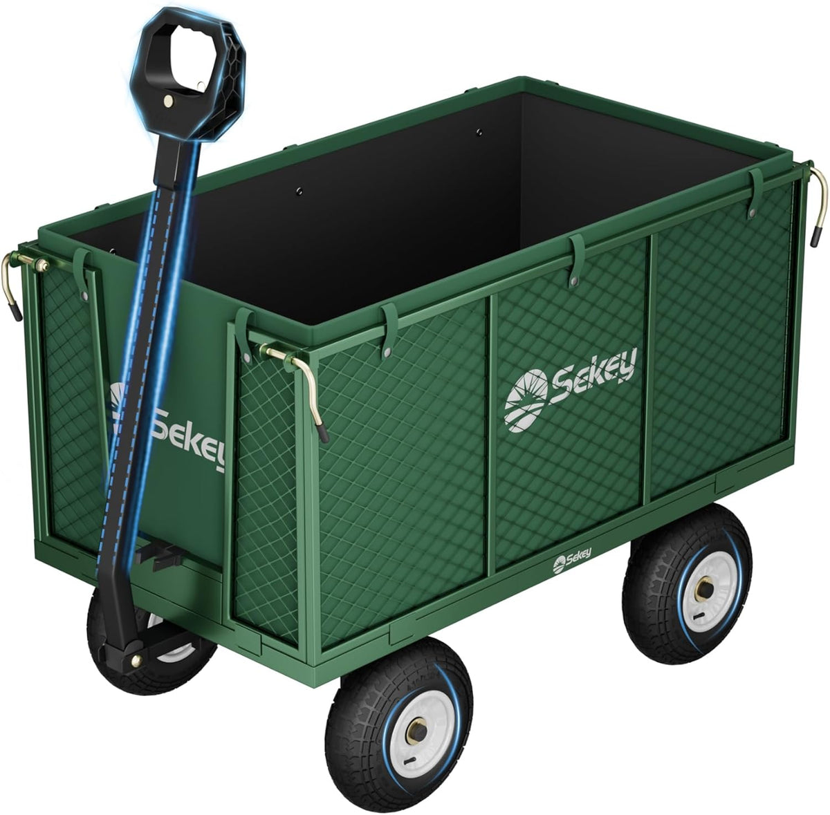 Sekey Bollerwagen Gartenwagen Serie Titan – 550 kg belastbar, 200L Transportkarre mit patentiertem Handgriff, 10-Zoll Vollgummi-Luftreifen, rostfrei & klappbar für Garten, Baustelle & Transport