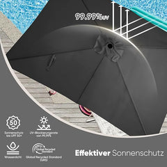 Sekey Aluminium Sonnenschirm Rechteck mit Kurbel & Knickfunktion – UV50+ Gartenschirm 38 mm Stange, 12x18 mm Streben für Balkon, Terrasse & Garten