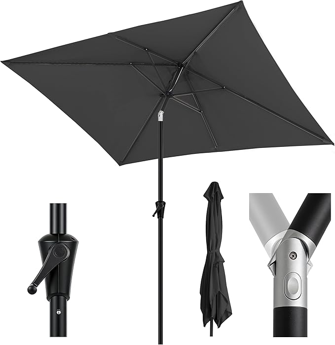 Sekey Aluminium Sonnenschirm Rechteck mit Kurbel & Knickfunktion – UV50+ Gartenschirm 38 mm Stange, 12x18 mm Streben für Balkon, Terrasse & Garten