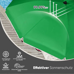 Sekey Sonnenschirm Ø180 cm mit UPF50+ – windstabiler Strand- & Balkonschirm mit Neigefunktion, wasserdicht, inkl. Schutzhülle, GRS-recycelter Bezug