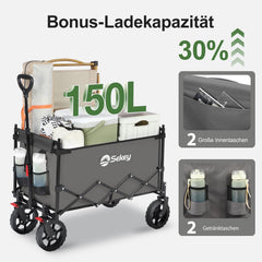 Sekey XXL Faltbarer Kinder-Handwagen mit Dach, 150 L, 150 kg, Sonnenschutz, Strand- & Campingwagen, Grau/Blaugrün/Schwarz, Modell S4018