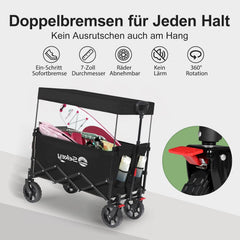 Sekey XXL Faltbarer Kinder-Handwagen mit Dach, 150 L, 150 kg, Sonnenschutz, Strand- & Campingwagen, Grau/Blaugrün/Schwarz, Modell S4018