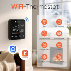Salcar Smart WLAN Thermostat – Programmierbarer Raumthermostat für Wasser-Fußbodenheizung mit LCD-Display, kompatibel mit Alexa & Google Home SEKEYMALL