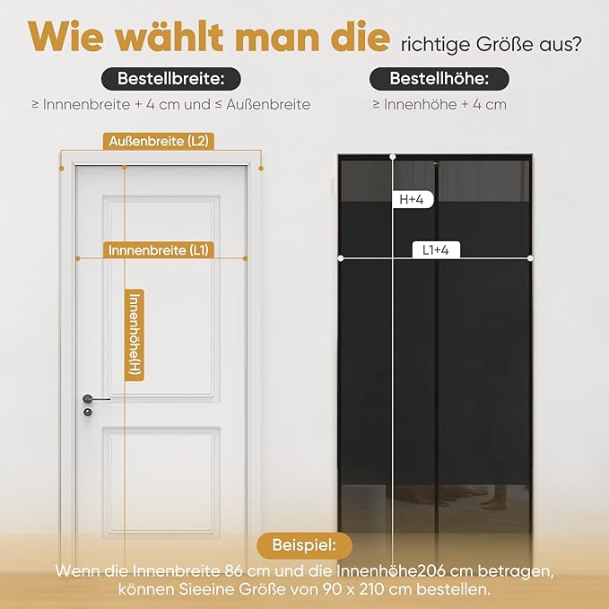 Sekey Fliegengitter Balkontür Magnet, Insektenschutz mit Privatsphäre, Klettverschluss-Montage, Bohrenfrei, Passend für Holz-, Eisen- & Aluminiumtüren, Schwarz Sekey