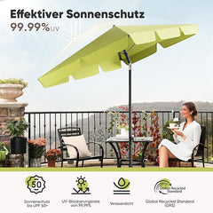 Sekey Rechteckiger Balkon-Sonnenschirm 200x125 cm – UPF50+, 4 Farben (Apfelgrün, Weiß, Dunkelgrau, Beige) + Schutzhülle