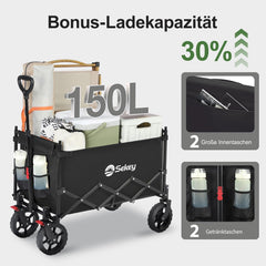 Sekey XXL Faltbarer Kinder-Handwagen mit Dach, 150 L, 150 kg, Sonnenschutz, Strand- & Campingwagen, Grau/Blaugrün/Schwarz, Modell S4018