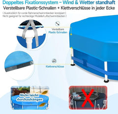 Sekey Poolabdeckung rund, passend für runde Stahlrahmenpools, reißfest und winddicht, mit verstellbaren Schnallen und Klettverschluss, blau Sekey