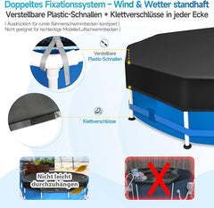 Sekey Poolabdeckung rund, passend für Stahlrahmenpools, reißfest und winddicht, mit verstellbaren Schnallen und Klettverschluss, schwarz Sekey