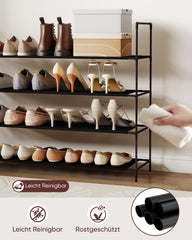 Sekey Schuhregal 3/4 Ebenen – Stapelbares Schuhregal aus Metall und Vliesstoff, platzsparend, stabil, ohne Bohren, für Flur, Schlafzimmer & Bad, Schwarz Sekey