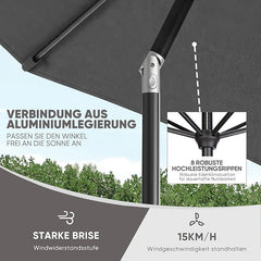 Sekey Alu Sonnenschirm mit UV-Schutz 50+ – Windfester Gartenschirm mit Kurbel für Balkon, Terrasse & Garten