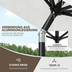 Sekey Aluminium Sonnenschirm Rechteck mit Kurbel & Knickfunktion – UV50+ Gartenschirm 38 mm Stange, 12x18 mm Streben für Balkon, Terrasse & Garten
