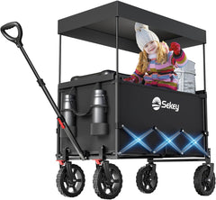 Sekey XXL Faltbarer Kinder-Handwagen mit Dach, 150 L, 150 kg, Sonnenschutz, Strand- & Campingwagen, Grau/Blaugrün/Schwarz, Modell S4018