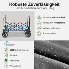 Sekey XXL Faltbarer Kinder-Handwagen mit Dach, 150 L, 150 kg, Sonnenschutz, Strand- & Campingwagen, Grau/Blaugrün/Schwarz, Modell S4018