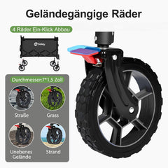 Sekey XXL Faltbarer Kinder-Handwagen mit Dach, 150 L, 150 kg, Sonnenschutz, Strand- & Campingwagen, Grau/Blaugrün/Schwarz, Modell S4018