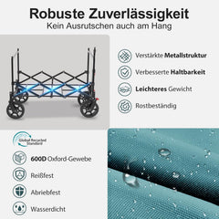 Sekey XXL Faltbarer Kinder-Handwagen mit Dach, 150 L, 150 kg, Sonnenschutz, Strand- & Campingwagen, Grau/Blaugrün/Schwarz, Modell S4018