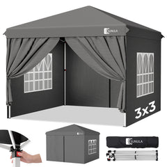 Sunula Faltpavillon 3×3 m – Wasserdicht, Stabil & Winterfest, Pavillon mit 4 Seitenwänden, Höhenverstellbar 250–260 cm