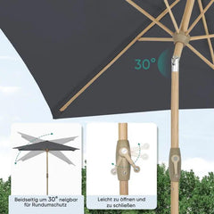 Sekey 210 x 140 cm Alu Sonnenschirm mit Kurbel, Sonnenschutz UV50+, aus Holz-Metall Sekey