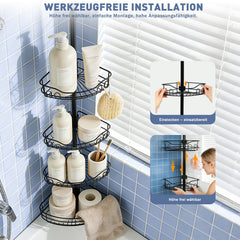 Sekey Duschregal Ohne Bohren – Höhenverstellbares Teleskop-Duschregal 79–315 cm mit Klicksystem, Rostfrei & Eck-Design, Stabiles Badezimmer-Organizer