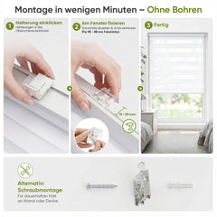 Salcar Doppelrollo Klemmfix Weiß – Duo Rollo ohne Bohren für Fenster, Zebra Rollo mit Metallkern-Halterungen, Stufenloser Sicht- und Sonnenschutz