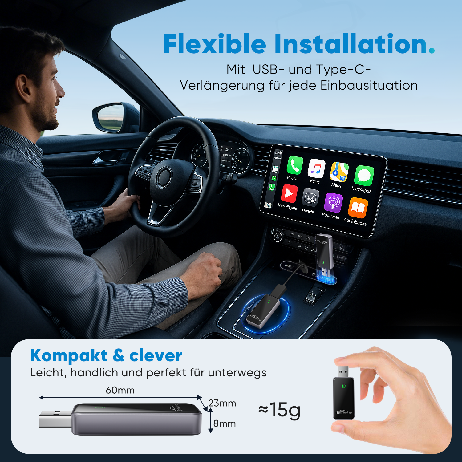 Salcar Kabelloser CarPlay Adapter für iPhone – 2025 Upgrade, Wireless USB Dongle für stabiles & unterbrechungsfreies CarPlay, kompatibel mit iOS 10+ Salcar