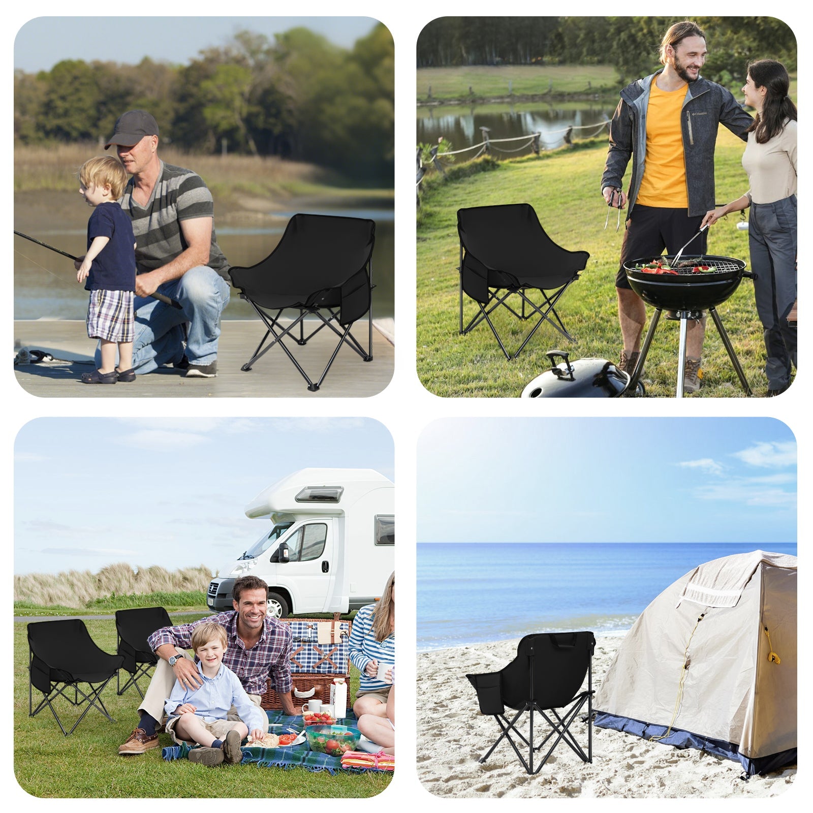 Sunula Campingstuhl Faltbar Ultraleicht, 1/2 Stück, Tragbar mit Tragetasche und Seitentaschen, 100 kg Belastbar, Rutschfeste Füße, Mondstuhl Design, Für Camping, Angeln, Picknick, Garten, Strand, 600D Oxford-Stoff Sekey