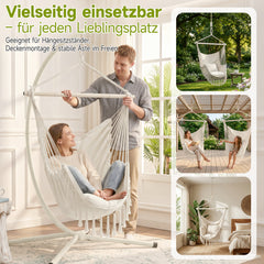 Sekey Hängesessel mit 2 Kissen & Seitentasche – Boho Hängestuhl in Creme für Balkon, Garten & Wohnbereich