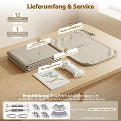 Sekey Sonnensegel Wasserdicht Rechteckig – ohne Mittelnaht, 160 g/m² PES, mit Edelstahl-Ringen & Lotus-Effekt, reißfest, 95% UV-Schutz für Balkon, Terrasse & Garten, Taupe